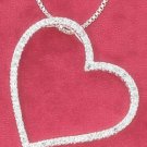 SILVER LARGE OPEN HEART W/  CZ SLIDER ON 18" BOX CHAIN NECKLACE **FREE SHIPPING ITEM**