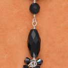 STERLING SILVER"Y" 16 INCH NECKLACE WITH FACETED ONYX BEADS & BLACK ARORA BOREALIS