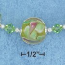 STERLING SILVER- ADJUSTABLE LENGTH LIME SWIRL GLASS BEADS NECKLACE