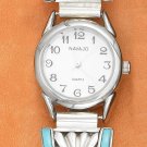 TERLING SILVER LADIES STRETCH BAND WATCH W/ TURQUOISE INLAY & SUNBURST DESIGN **FREE SHIPPING**