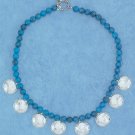 STERLING SILVER- TURQUOISE BEAD TOGGLE NECKLACE WITH ROUND HAMMERED DANGLES **FREE SHIPPING**