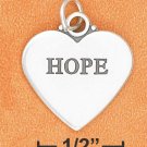 STERLING SILVER FLAT HIGH POLSIH "HOPE" HEART CHARM W/ ANTIQUE LETTERING (2 SIDED)