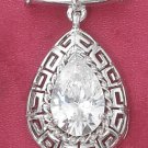 STERLING SILVER- CLEAR CZ TEARDROP SLIDE PENDANT W/ GREEK KEY BORDER