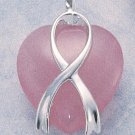 STERLING SILVER  RIBBON WRAPPED ROSE QUARTZ HEART PENDANT