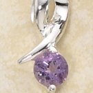 STERLING SILVER DESIGNER RIBBON W/ ROUND AMETHYST STONE PENDANT