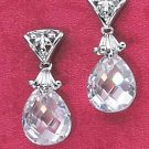 STERLING SILVER PEAR SHAPED CUBIC ZIRCONIA BRIOLETTE POST DANGLE EARRINGS