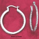 STERLING SILVER HOOP EARRINGS W/ CZ'S ON OUTSIDE FRONT & INSIDE BACK