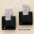 STERLING SILVER SQUARE ONYX POST EARRINGS W/ CZ CHIPS