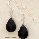 STERLING SILVER FACETED ONYX TEARDROP FRENCH WIRE EARRINGS  **FREE SHIPPING**