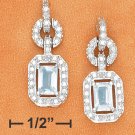 STERLING SILVER FANCY CZ POST DANGLE EARRINGS WITH EMERALD CUT BLUE TOPAZ