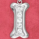 STERLING SILVER DOG BONE CHARM W/ CHANNEL SET CZ **FREE SHIPPING**