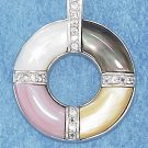 STERLING SILVER MOTHER OF PEARL CIRCLE PENDANT W/ CHANNEL SET CZ