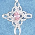 STERLING SILVER- LOOP CROSS PENDANT W/ PINK CZ