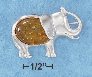 STERLING SILVER OVAL AMBER BODIED HIGH POLISH  ELEPHANT PIN  **FREE SHIPPING**