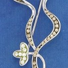 STERLING SILVER  SQUIGGLE & FLOWER RHINESTONE PIN **FREE SHIPPING**
