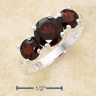 STERLING SILVER- TRIPLE ROUND GARNET RING  **FREE SHPPING**
