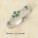 STERLING SILVER EMERALD FLOWER  & DIAMOND ACCENT RING  **FREE SHIPPING**