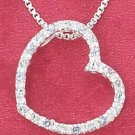 STERLING SILVER  OPEN HEART W/PALE BLUE GLASS SLIDER ON 16" BOX CHAIN NECKLACE **FREE SHIPPING**