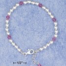 STERLING SILVER 6"-7" ADJ PINK CRYSTAL &  BEAD CHILDS BRACELET W/  DANGLE  **FREE SHIPPING**