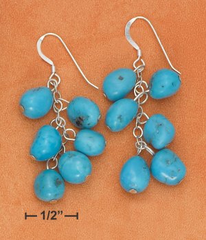 STERLING SILVER TURQUOISE PEBBLE BEAD DANGLE FRENCH WIRE EARRINGS **FREE SHIPPING**