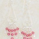 STERLING SILVER TEARDROP EARRINGS W/ SWAROVSKI PINK CRYSTAL