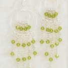 STERLING SILVER WATERFALL EARRINGS W/ GREEN SWAROVSKI CRYSTAL **FREE SHIPPING**
