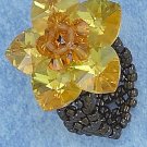 YELLOW SWAROVSKI CRYSTAL FLOWER ON BLACK BEADS RING