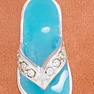 STERLING SILVER SEA GREEN ENAMEL 20MM SANDAL CHARM W/ CLEAR CRYSTAL STRAP
