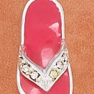 STERLING SILVER 20MM PINK ENAMEL SANDAL CHARM WITH YELLOW CRYSTAL STRAP