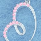 STERLING SILVER OFFSET ROUNDED LOOPY HEART W/ PINK CZ EDGING PENDANT CHARM