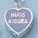 STERLING SILVER 2 SIDED PURPLE ENAMEL "HUGS KISSES" HEART CHARM  **FREE SHIPPING**
