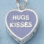 STERLING SILVER 2 SIDED PURPLE ENAMEL "HUGS KISSES" HEART CHARM  **FREE SHIPPING**