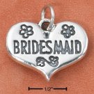 STERLING SILVER "BRIDESMAID" HEART CHARM  **FREE SHIPPING**