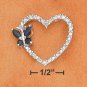 STERLING SILVER OPEN HEART PENDANT W/ SAPPHIRE BUTTERFLY & DIAMOND ACCENTS
