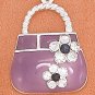 STERLING SILVER 19MM PURPLE ENAMEL PURSE CHARM W/ CLEAR CRYSTAL