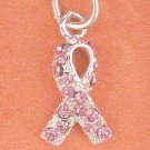 STERLING SILVER SMALL PINK SWAROVSKI CRYSTAL AWARENESS RIBBON CHARM  **FREE SHIPPING**