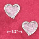 STERLING SILVER PINK PAVE CZ HEART POST EARRINGS