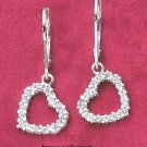 STERLING SILVER ROUND CLEAR CZ OPEN HEART DANGLE LEVERBACK EARRINGS  **FREE SHIPPING**