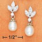 STERLING SILVER FRESH WATER PEARL DROP EARRINGS W/ CZ CLUSTER