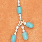 STERLING SILVER 16"  NECKLACE W/  TURQUOISE BEADS & TRIPLE BEAD TASSLE **FREE SHIPPING**
