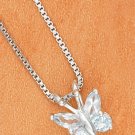 STERLING SILVER PALE BLUE TOPAZ BUTTERFLY PENDANT ON BOX CHAIN