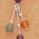 STERLING SILVER AMETHYST TRIPLE DANGLE AMBER, AVENTURINE, & AMETHYST EARRINGS