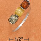 STERLING SILVER MULTICOLOR AMBER SQUARE 3 STONE RING
