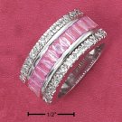 STERLING SILVER CHANNEL SET PINK BAGUETTES WITH CLEAR PAVE CZ EDGES BAND