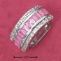 STERLING SILVER CHANNEL SET PINK BAGUETTES WITH CLEAR PAVE CZ EDGES BAND