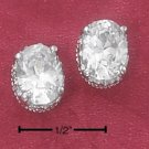 STERLING SILVER OVAL CZ EARRINGS W/ FANCY BASKET SETTING