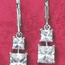 STERLING SILVER DOUBLE SQUARE CZ EARRINGS