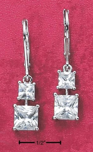 STERLING SILVER DOUBLE SQUARE CZ EARRINGS