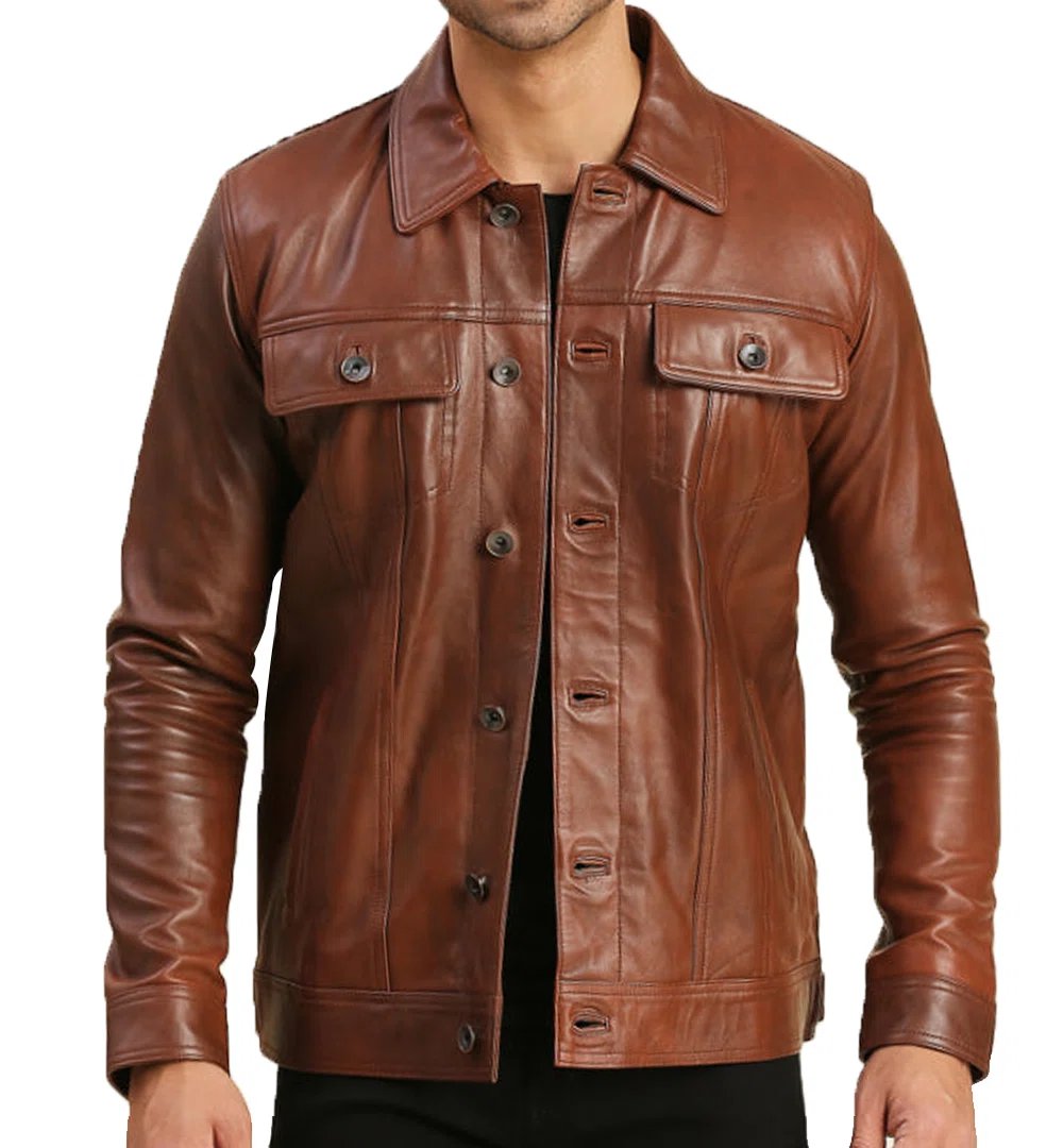 Brown Leather Trucker Jacket