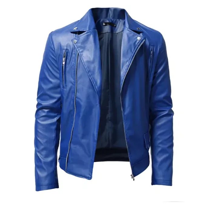 Blue Leather Trucker Jacket